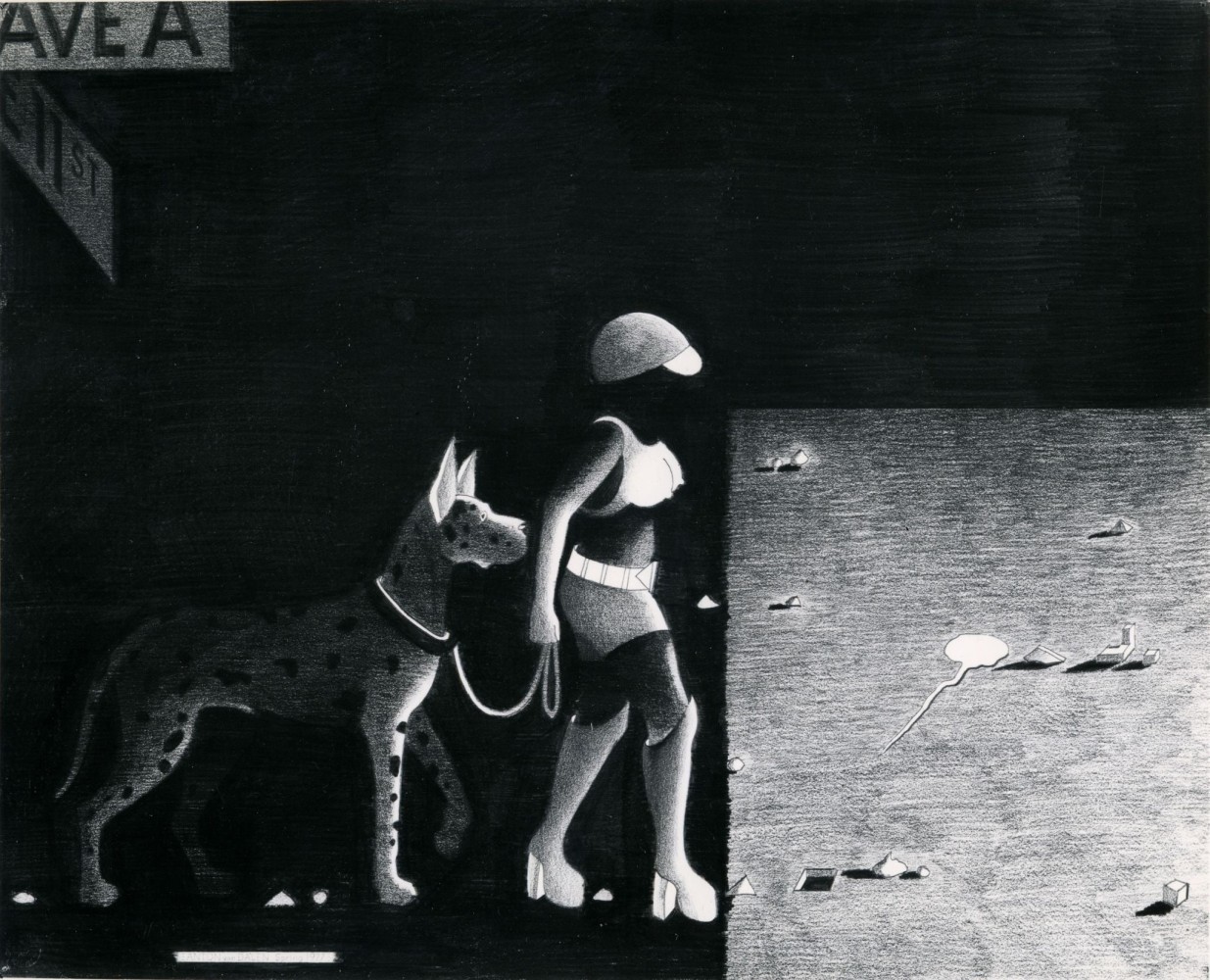 Anton van Dalen, Street Woman with Dog in Shadow, 1977