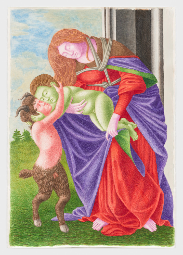 Elijah Burgher
The Green Child (after Botticelli), 2021
colored pencil and watercolor on paper
64 1/8 x 44 7/8 ins.
163 x 114 cm