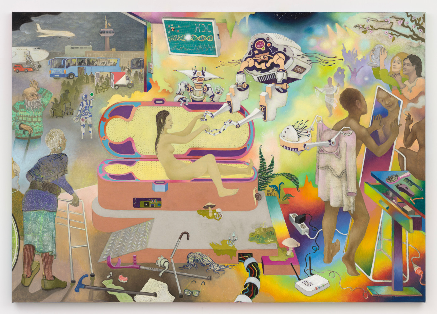 Hortensia Mi Kafchin
Telomeres lengthening, 2021
oil on hemp canvas
76 3/4 x 109 1/2 ins.
194.9 x 278.1 cm