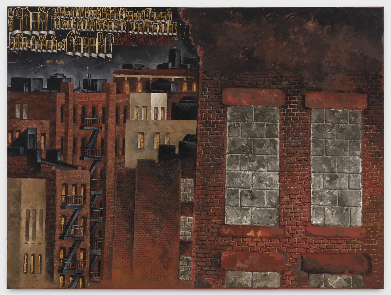 Martin Wong
Nocturne at Ridge Street and Stanton, 1987
acrylic on canvas
72 x 96 ins.
182.9 x 243.8 cm