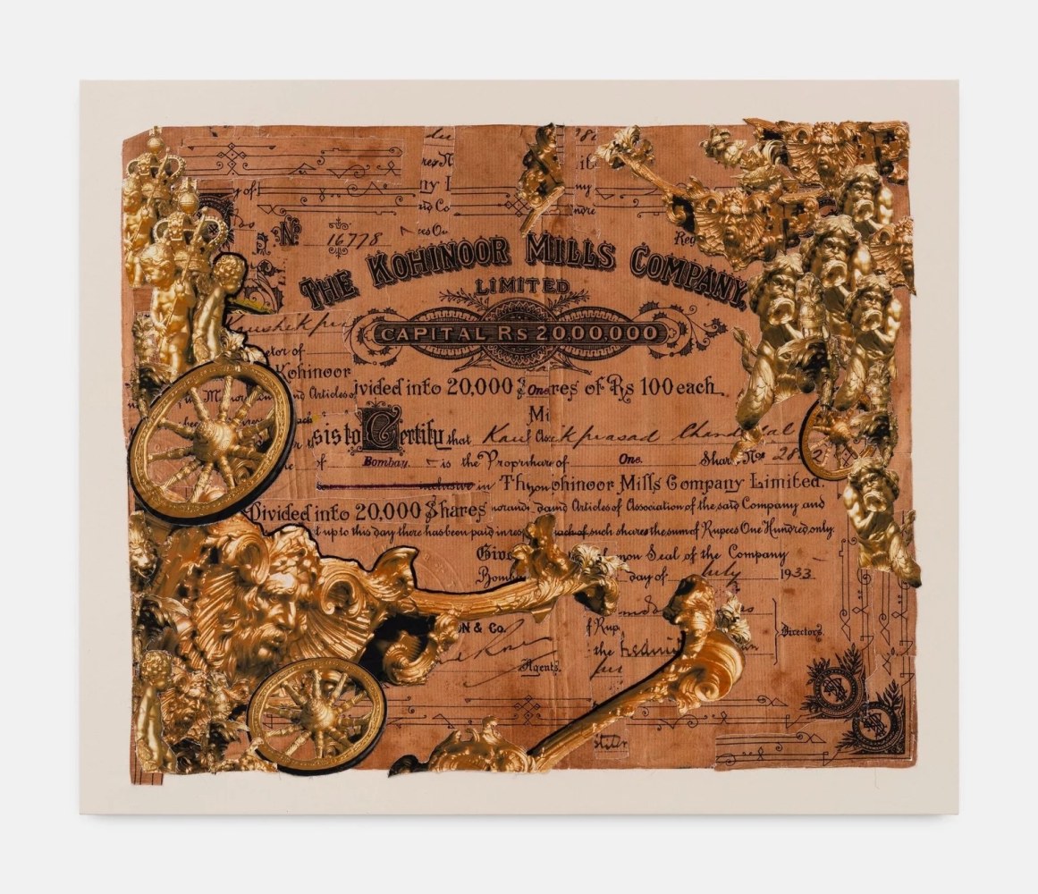 Hew Locke
Raw Materials 32, 2024
Custom printed 245gms organic cotton warp satin with appliqued fabrics and cord, PVA-based Fray-stop on raw edges
160 x 191.5 cm
63 x 75 1/2 in