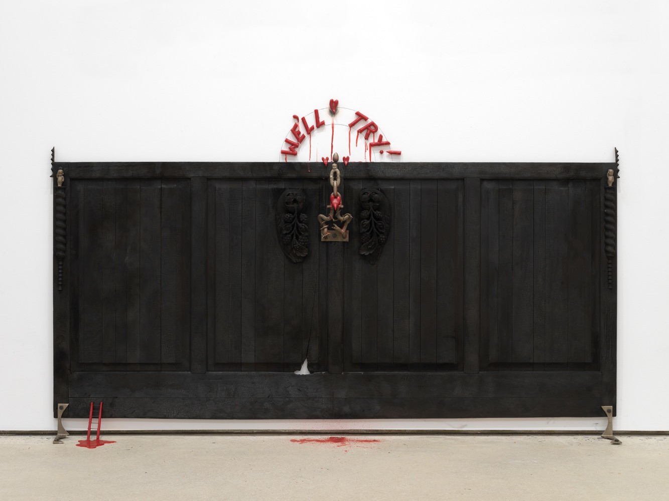 Harry Gould Harvey IV
KunstHellion A Monument For The Rabble Of The Sturdy Unkillable Ones, 2021
charred cherry wainscoting from the Newport Mansions, black walnut foraged from the Newport Mansions, street sweeper bristles from New York City, charred Brazilian rose wood from Belcourt castle, mahogany floor boards from Fall River, casting wax and cast white bronze
34 x 74 x 5 1/2 ins.
86.4 x 188 x 14 cm