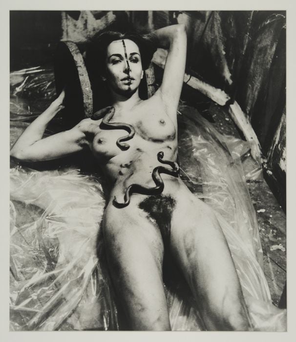 Carolee Schneemann
Eye Body: 36 Transformative Actions for Camera (Eye Body #5), 1963
black and white photograph
14 x 10 3/4 ins.
35.6 x 27.3 cm