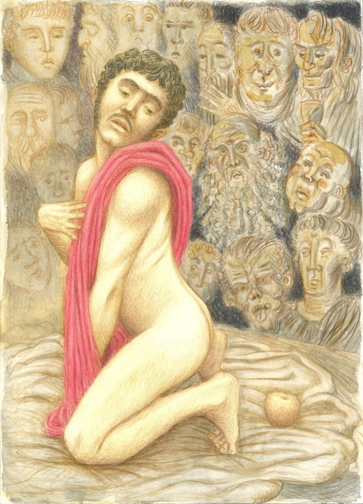Elijah Burgher
Judgment of Paris, 2023
colored pencil and watercolor on paper
14 x 10 in.