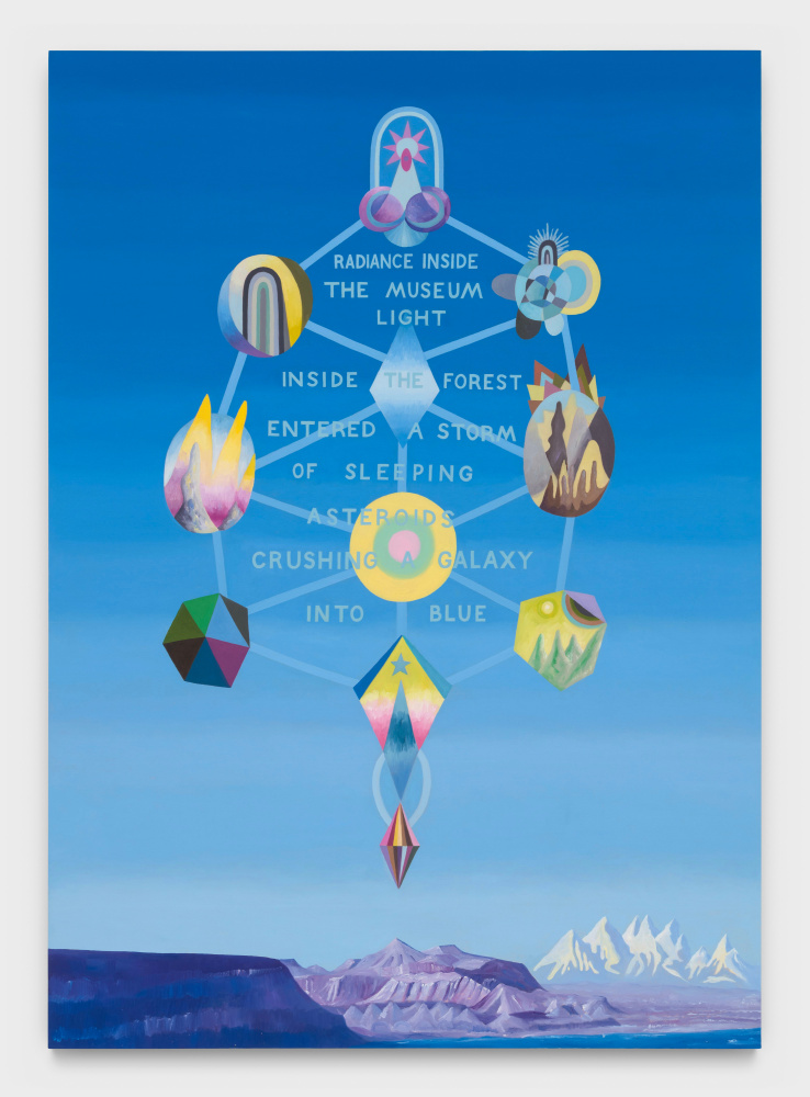 Suzanne Treister
Kabbalistic Futurism/Manuscripts (09)/Blue Galaxy, 2023
oil on canvas
84 x 60 ins.
213.4 x 152.4 cm