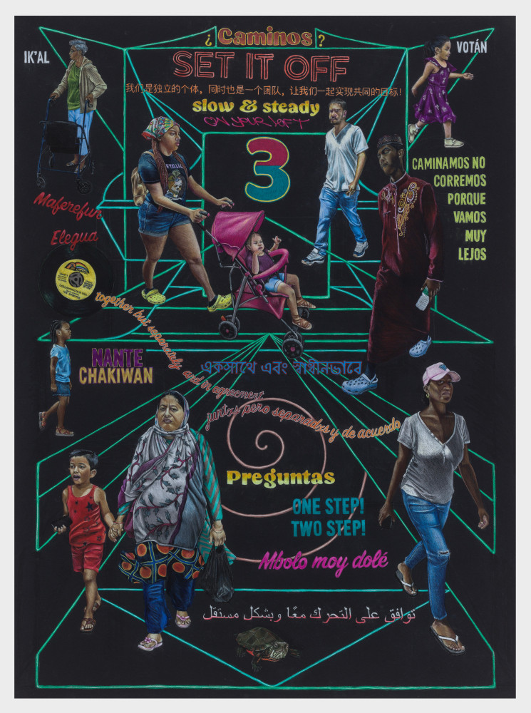 Shellyne Rodriguez
BX Third World Mix Tape no. 4, Caminos (Slow and Steady), 2022
color pencil on paper
62 x 46 ins.
157.5 x 116.8 cm