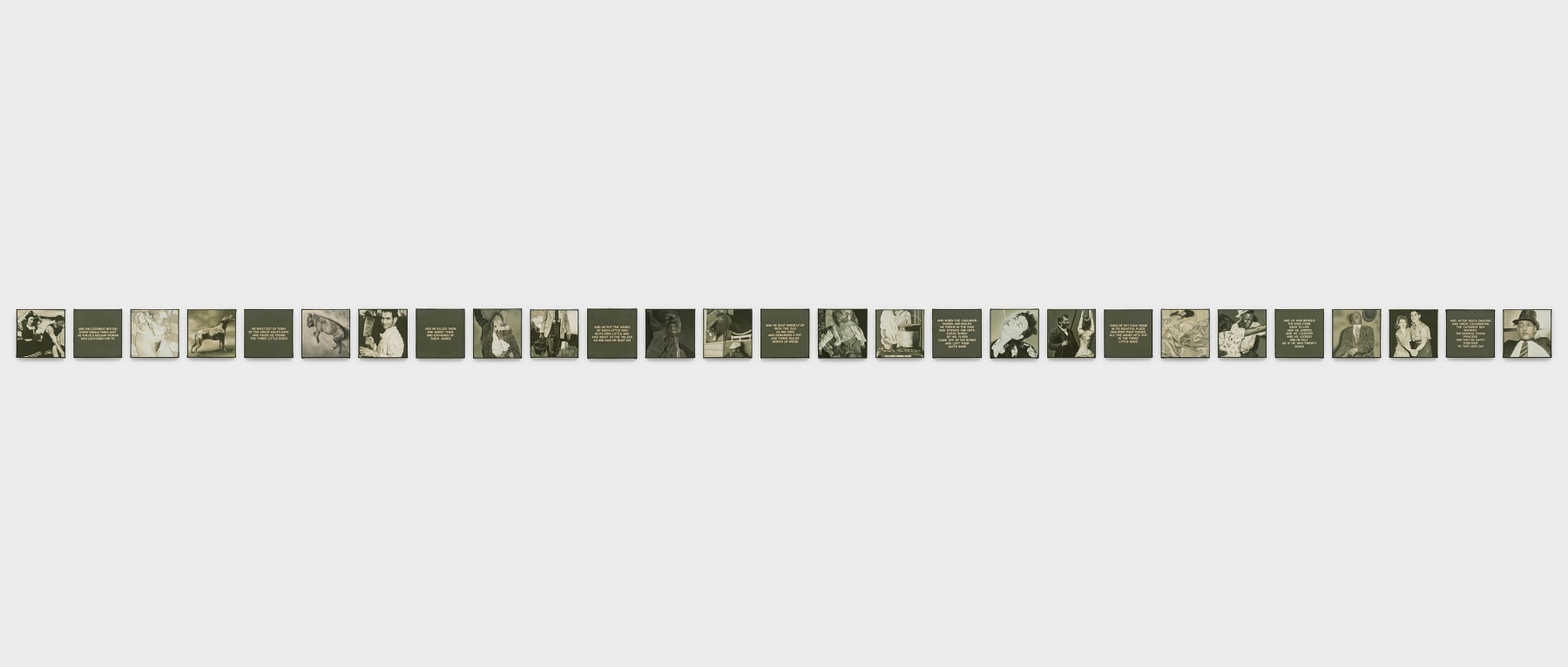 Dotty Attie
Fairy Tale Endings (The King), 1998
oil on linen, 27 panels
each: 6 x 6 ins. (15.2 x 15.2 cm)
overall: 6 x 188 ins. (15.2 x 477.5 cm)