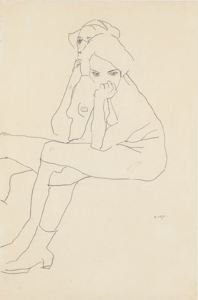 EGON SCHIELE
Zwei Sitzende (Two Seated Girls),&amp;nbsp;1911
Pencil on paper
22 x 14.5 inches / 55.9 x 36.8 cm