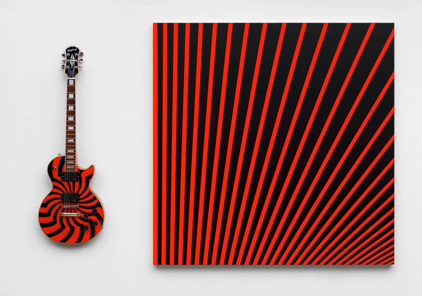 JOHN ARMLEDER
Zakk Wylde II (FS),&amp;nbsp;2008
Acrylic on canvas &amp;amp; electric guitar
Painting: 47.25 x 47.25 inches / 120 x 120 cm
Guitar: 40.1 x 13.75 inches / 101.85 x 35 cm