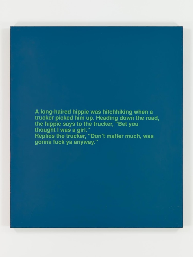 RICHARD PRINCE
Joke painting (Long Haired Hippie),&amp;nbsp;1992
Acrylic and silkscreen on canvas
56 x 48 inches  / 142.2 x 121.9 cm