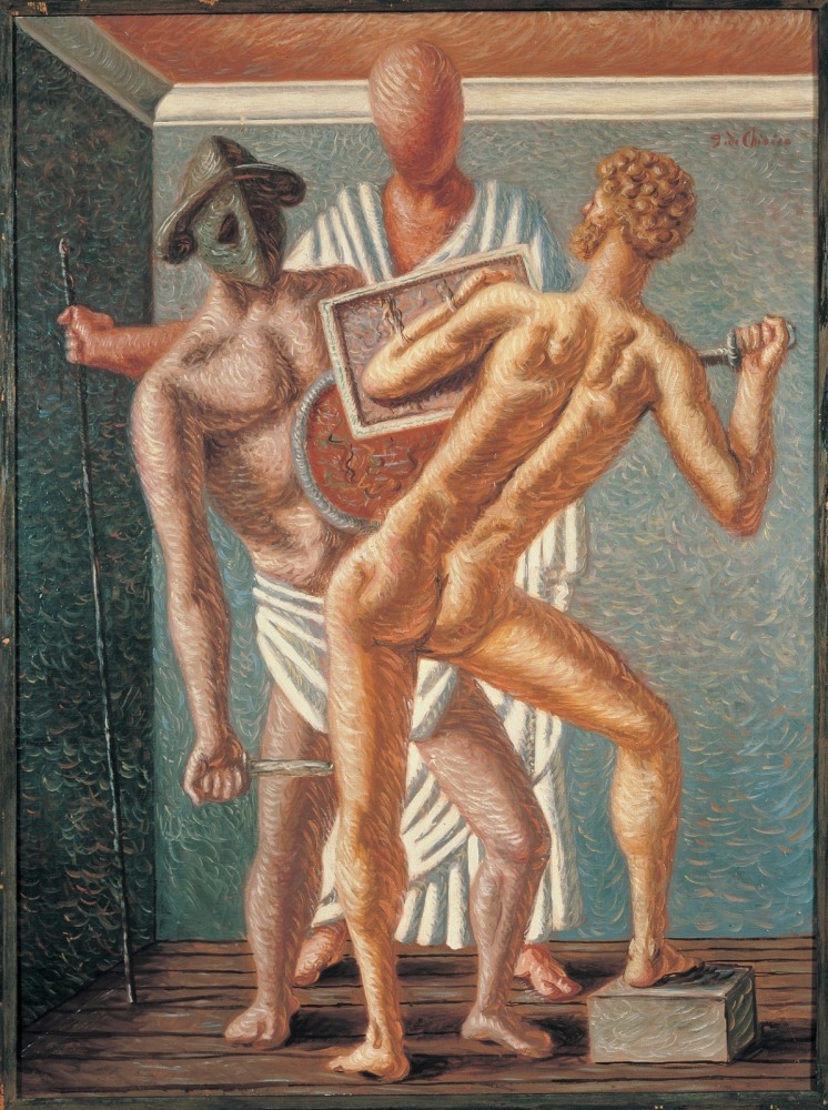 Giorgio de Chirico
Gladiatori (Gladiators), 1928
Oil on canvas
51 x 38.25 inches (129.86 x 97 cm)
Photo: &amp;copy; 2022 Artists Rights Society (ARS), New York / SIAE, Rome, courtesy of Nahmad Contemporary, New York