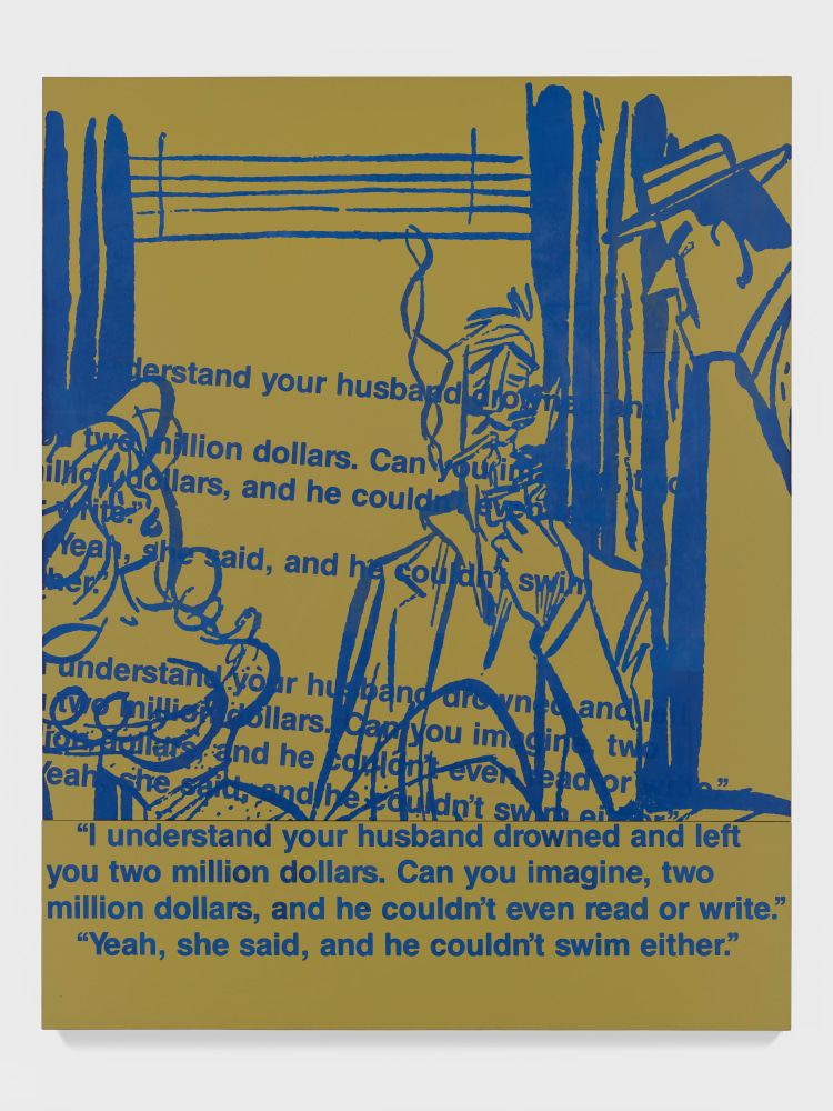 Can&amp;#39;t Read, Can&amp;#39;t Write, Can&amp;#39;t Swim,&amp;nbsp;1991
Acrylic and silkscreen on canvas
96 x 75 inches

&amp;copy; Richard Prince