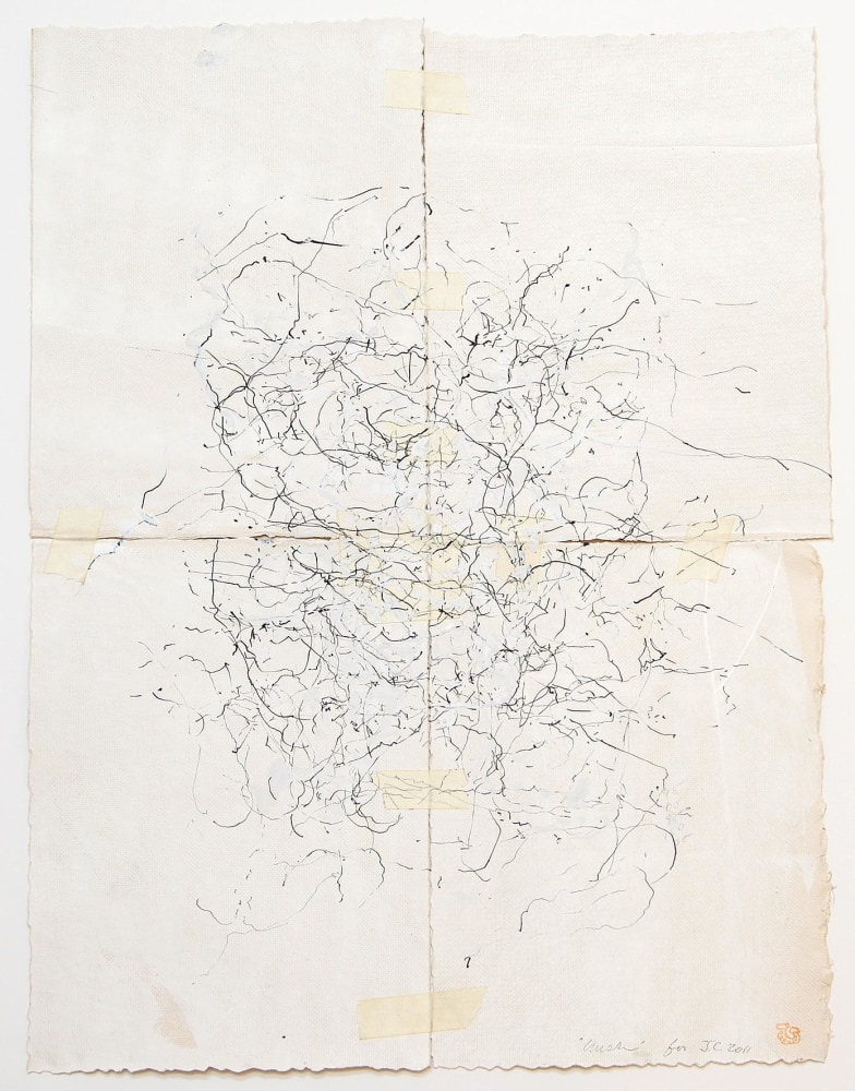 JAN FRANK
Crush,&amp;nbsp;2011
Dutch Linen Paper / sized / pen &amp;amp; ink, masking tape
25.8 x 17.8 inches / 65.5 x 45.2 cm