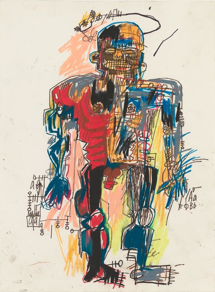 JEAN-MICHEL BASQUIAT
Self-Portrait,&amp;nbsp;1982
Colored crayon, black felt tip pen, and acrylic on Arches wove paper
30 x 22 inches / 76.2 x 55.9 cm