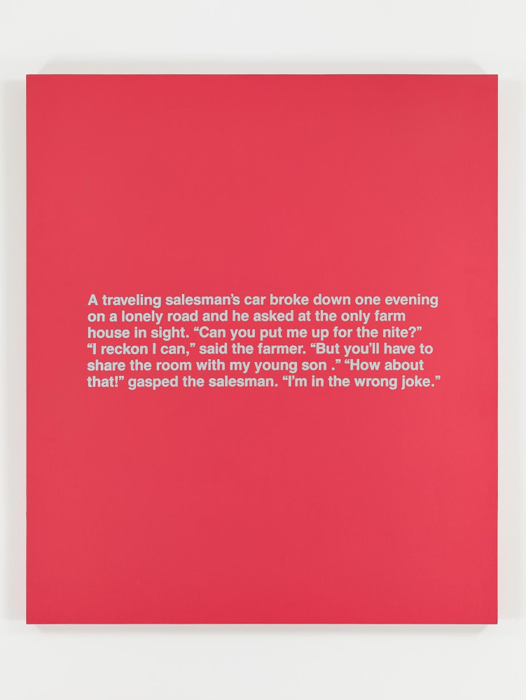 RICHARD PRINCE
The Wrong Joke,&amp;nbsp;1987
Acrylic and silkscreen on canvas
56 x 48 inches / 142.2 x 121.9&amp;nbsp; cm