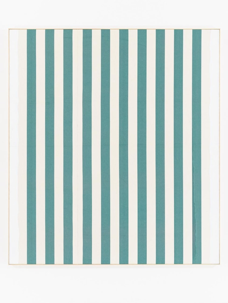Photo-souvenir:&amp;nbsp;White acrylic paint on white and green striped cotton canvas, October 1966,&amp;nbsp;Paint on white and green striped cotton canvas,&amp;nbsp;89 x 81 in/&amp;nbsp;226 x 206 cm.&amp;nbsp;
Courtesy of the artist and Bortolami, New York
