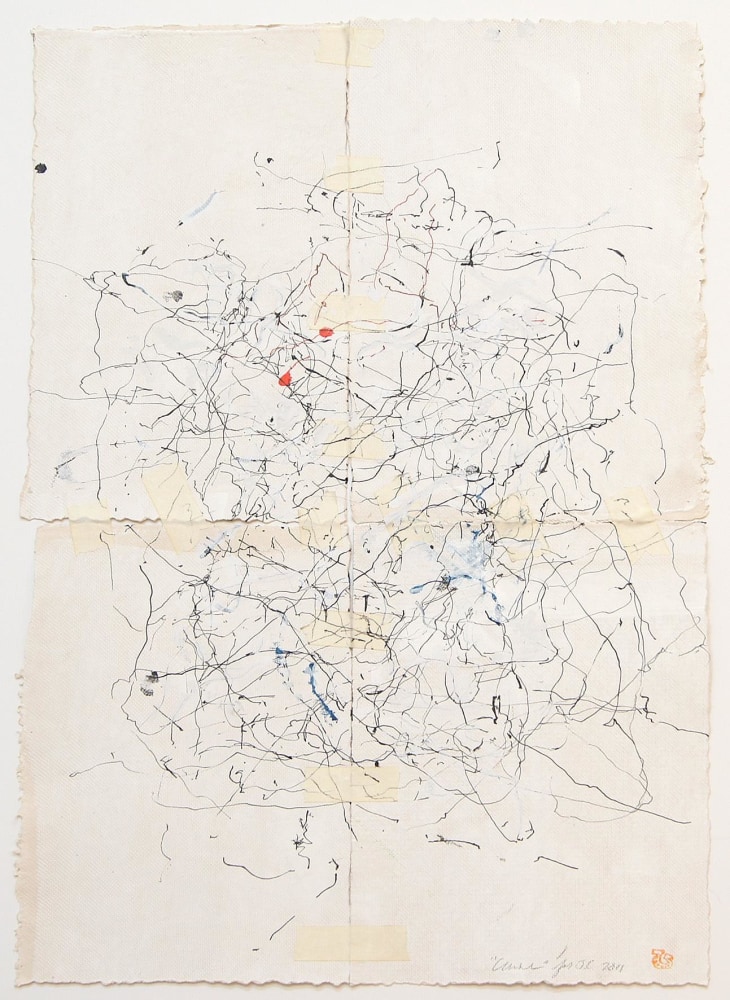 JAN FRANK
Crush,&amp;nbsp;2011
Dutch Linen Paper / sized / pen &amp;amp; ink, masking tape
25.8 x 16.1 inches / 65.5 x 40.9 cm