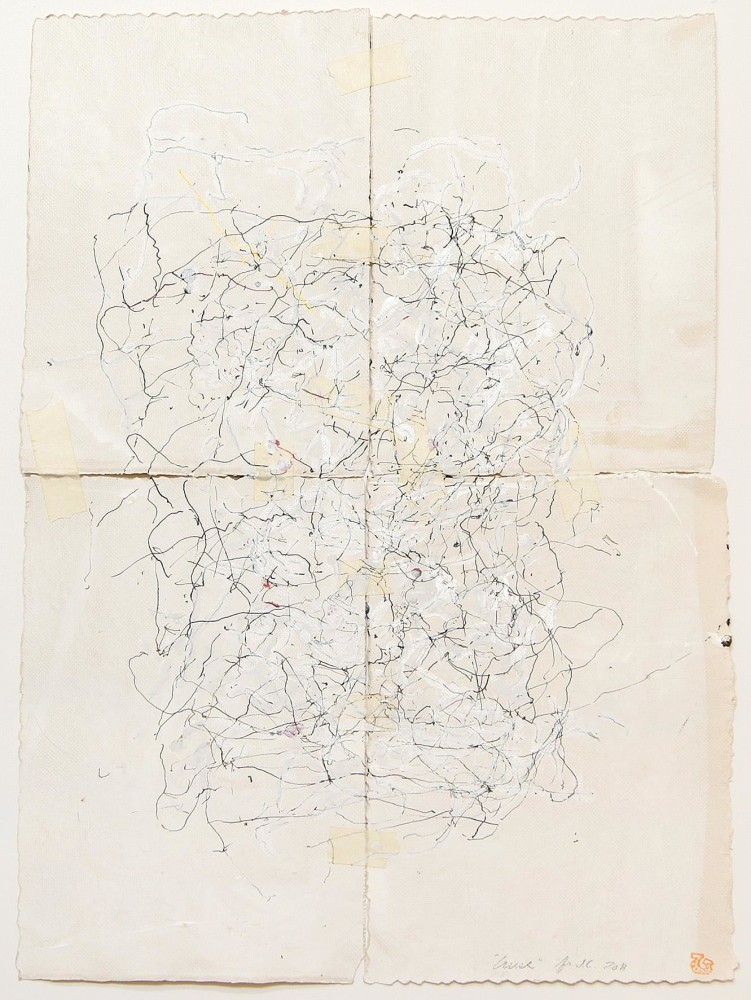 JAN FRANK
Crush, 2011
Dutch Linen Paper / sized / pen &amp;amp; ink, masking tape
25.8 x 16.5 inches / 65.5 x 41.9 cm