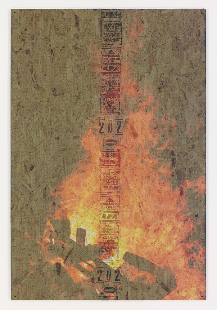 PETER SUTHERLAND
Bonfire 4,&amp;nbsp;2014
Inkjet on perforated vinyl adhered to OSB
72 x 48 inches / 182.8 x 121.9 cm