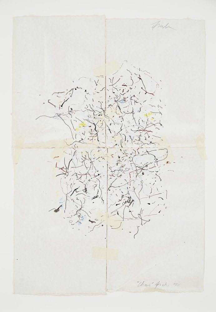 JAN FRANK
Crush,&amp;nbsp;2011
Dutch Linen Paper / sized / pen &amp;amp; ink, masking tape
24.5 x 16.5 inches / 62.2 x 41.9 cm