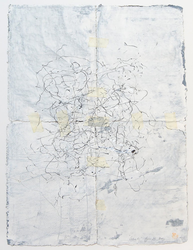 JAN FRANK
Crush,&amp;nbsp;2011
Dutch Linen Paper / sized / pen &amp;amp; ink, masking tape
24 x 16 inches / 61 x 40.6 cm