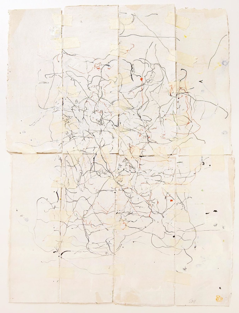 JAN FRANK
Crush,&amp;nbsp;2011
Dutch Linen Paper / sized / pen &amp;amp; ink, masking tape
26 x 17 inches / 66 x 43.2 cm