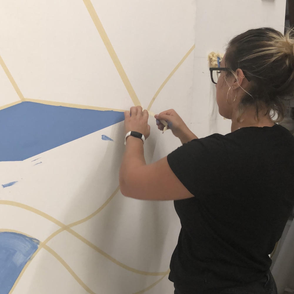 SUNY New Paltz student trying Al Held&amp;#39;s method of painting with tape