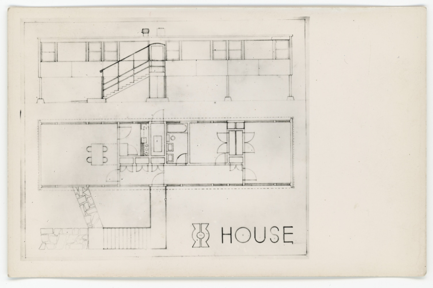Elevation and plan, postcard made from photograph of original drawing
3 1/2 &amp;times; 5 1/2&amp;nbsp; in. (8.9 &amp;times; 14 cm)