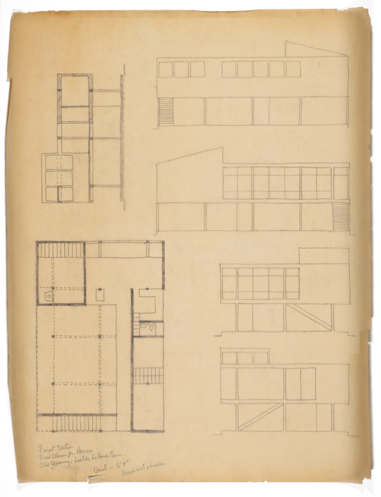 Section, plan, and elevations, graphite on tracing paper
23 5/8 &amp;times; 18 3/4 in. (60 &amp;times; 47.6 cm)