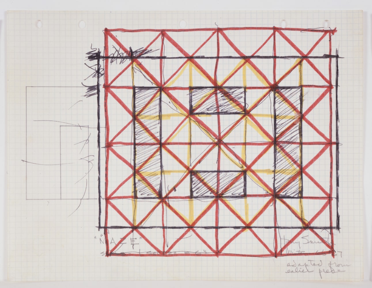 Ink and pencil on gridded paper
8 &amp;times; 10 1/2 in. (20.3 &amp;times; 26.7 cm)