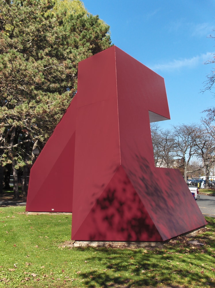 Steel, painted red
17 ft. &amp;times; 31 ft. 2 in. &amp;times; 18 ft. (518.2 &amp;times; 950 &amp;times; 548.6 cm), unique
MIT List Visual Arts Center, Cambridge, MA