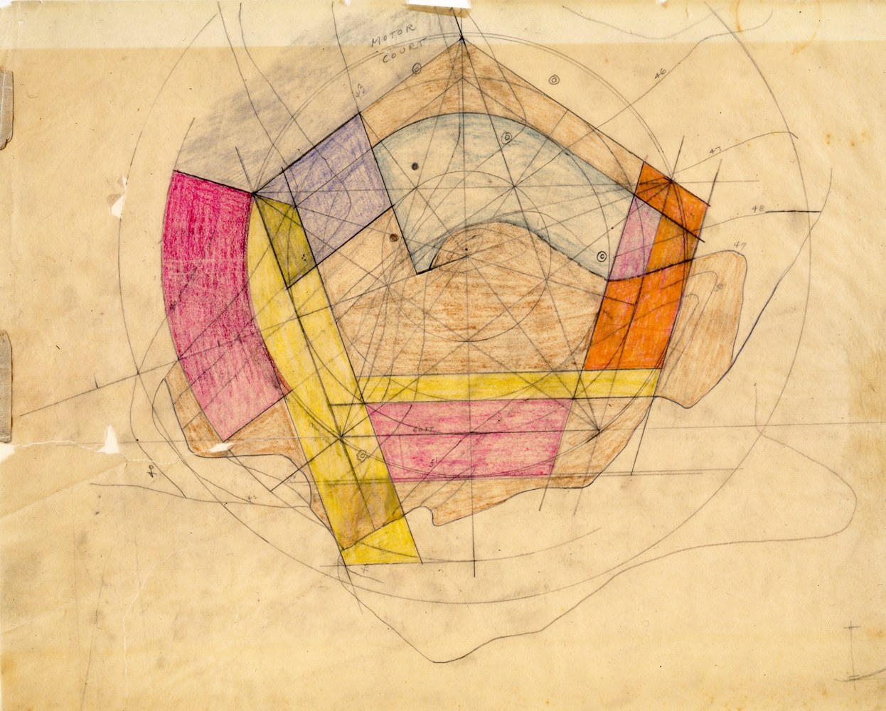 Site plan, colored pencil and graphite on tracing paper
18 3/4 &amp;times; 23 7/8 in. (47.6 &amp;times; 60.6 cm)