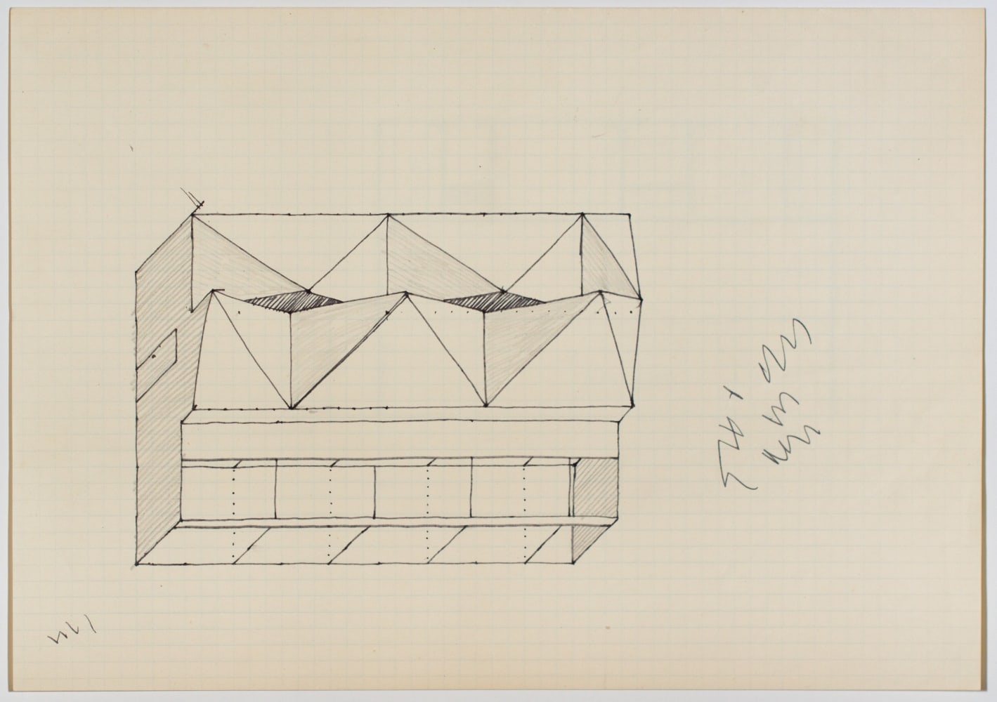 Axonometric study, ink and graphite on gridded paper
11 3/4 &amp;times; 16 1/2 in. (29.8 &amp;times; 41.9 cm)