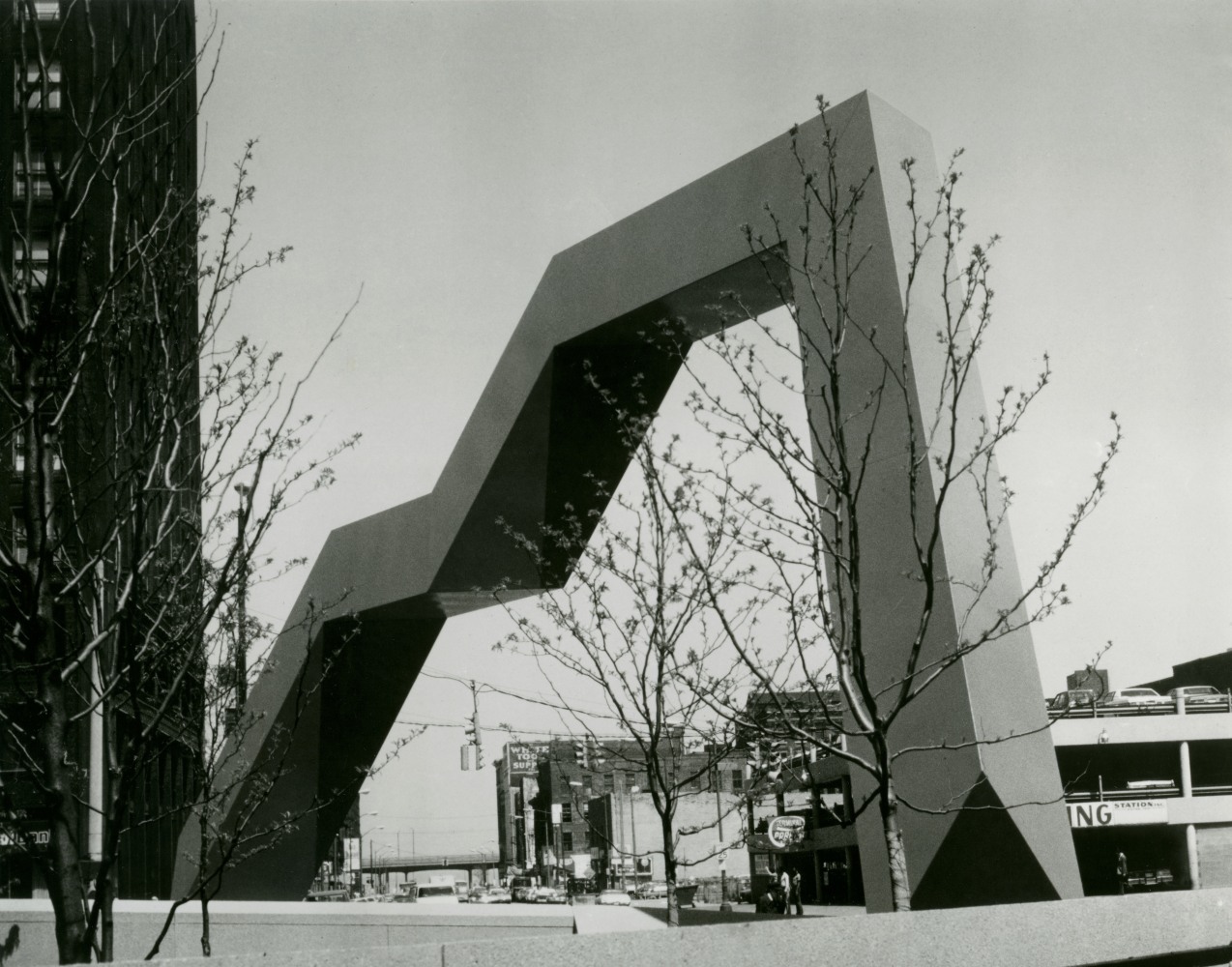 Steel, painted orange
35 ft. &amp;times; 75 ft. &amp;times; 6 ft. 6 in. (10.67 &amp;times; 22.86 &amp;times; 1.98 m), unique
Ohio Building Authority, Cleveland