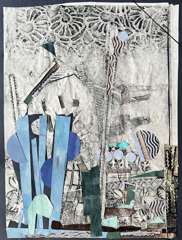 a collage of the artist's work that looks like a house with a door