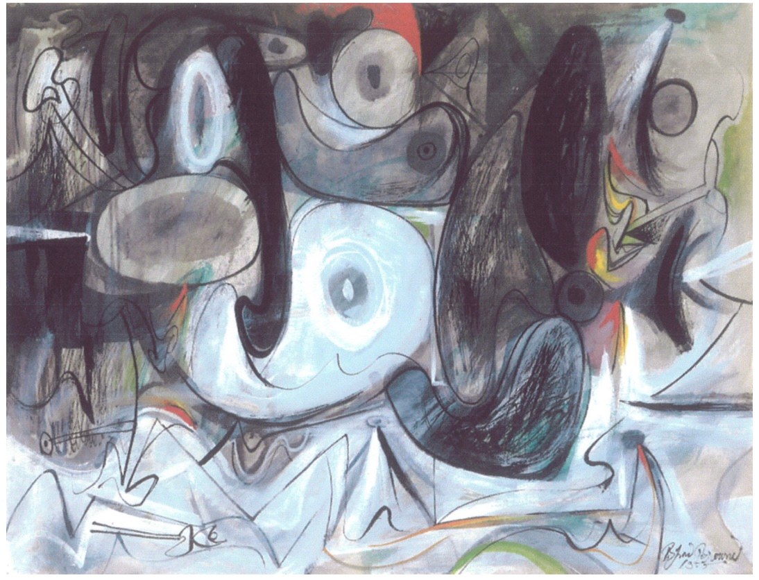 large abstract watercolor with round shapes