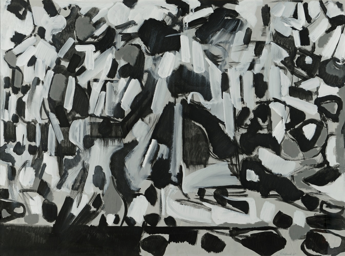 large black and white gestural painting