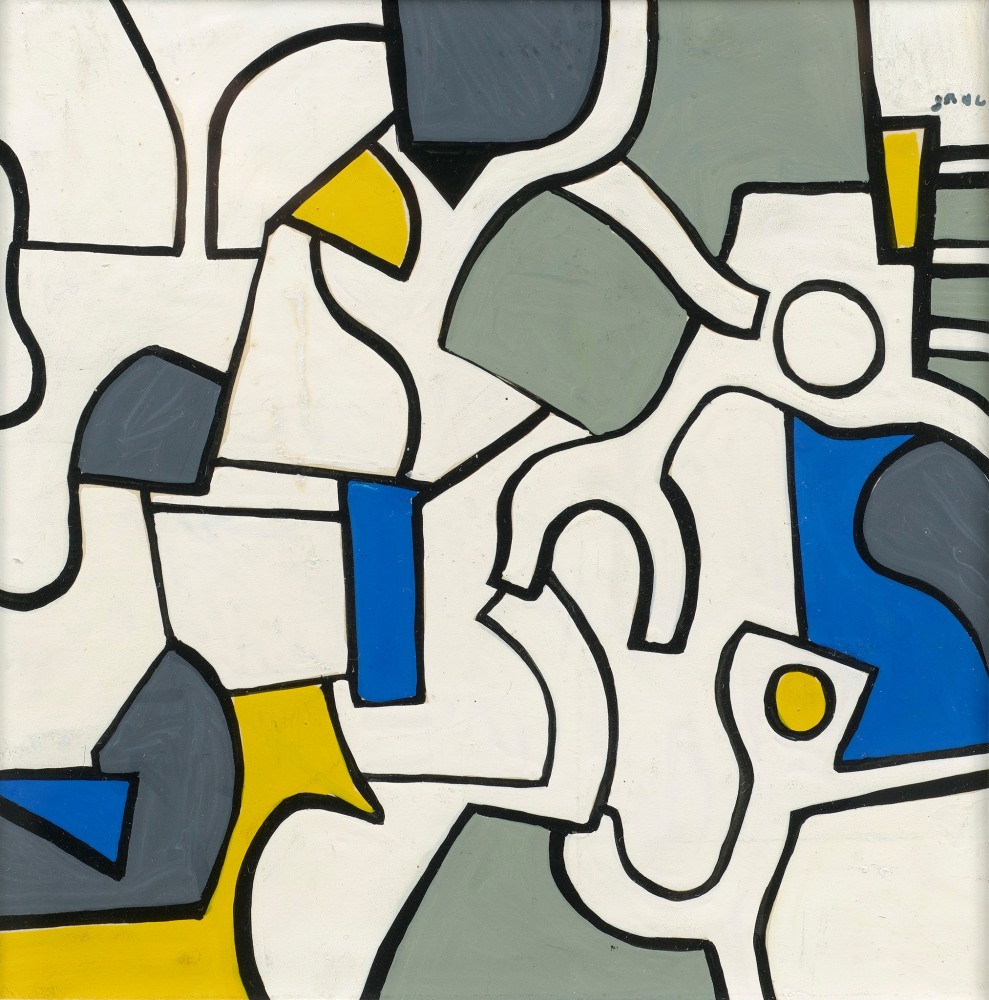 abstract composition with yellow blue black and white