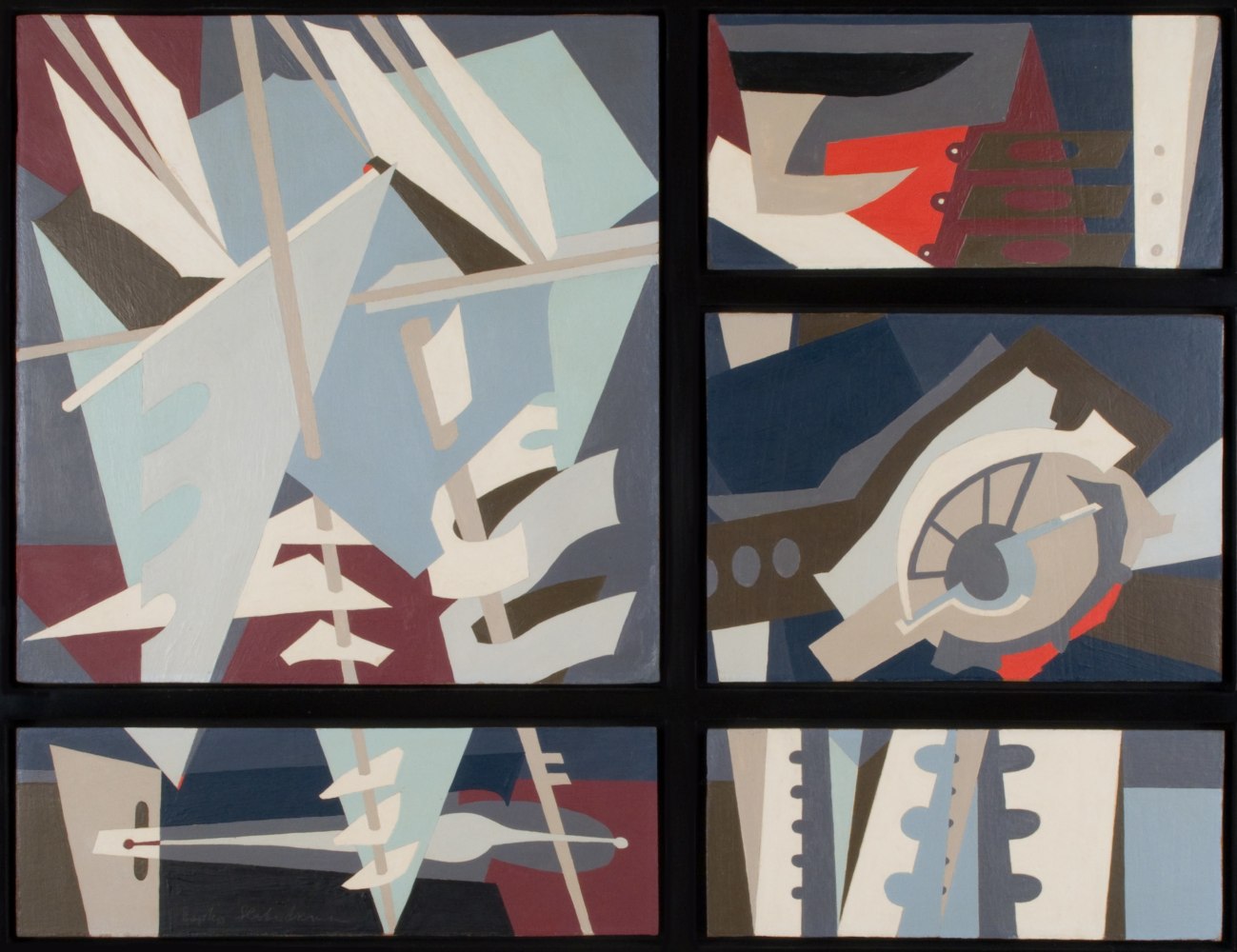 abstract painting with pieces of boats