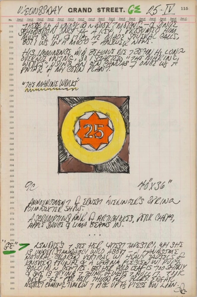 Journal page for April 25, 1962, with a color sketch of the painting The Marine Works