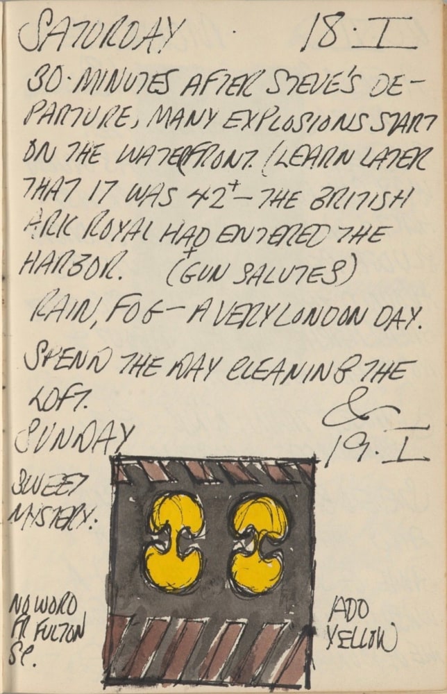 Journal page for February 18–19, 1961 with a color sketch of the painting The Sweet Mystery