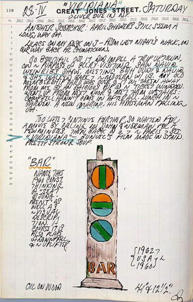 Journal page for April 28, 1962 with a color sketch of the sculpture Bar