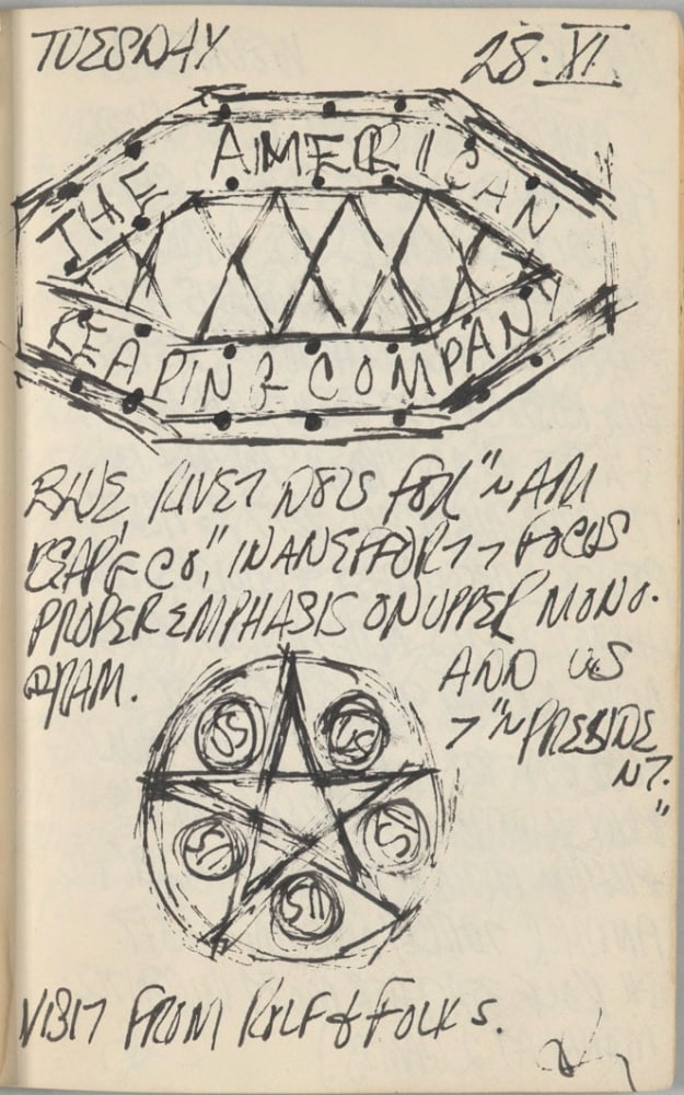 Journal page for November 28, 1961, with a sketch of a detail of The Great Reap and a sketch of a detail of A Divorced Ban Has Never Been the President