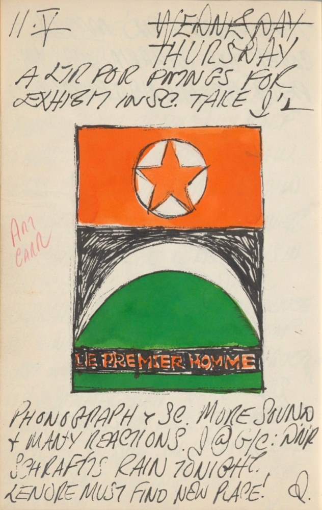 Journal page for May 11, 1961 with a color sketch of the painting Le Premier Homme