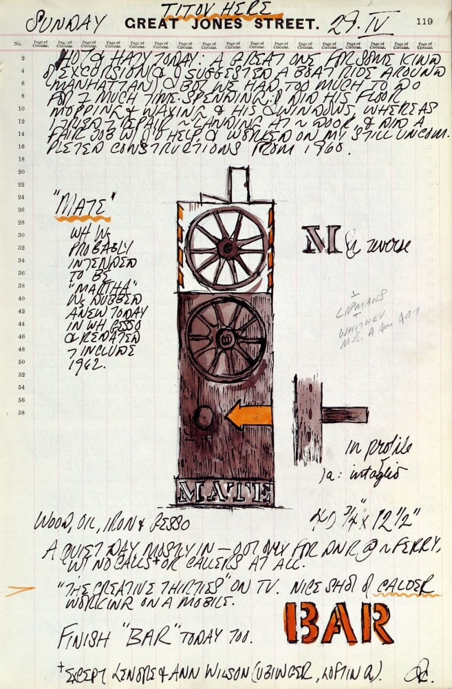 Journal page for April 29, 1962 with a color sketch of the sculpture Mate
