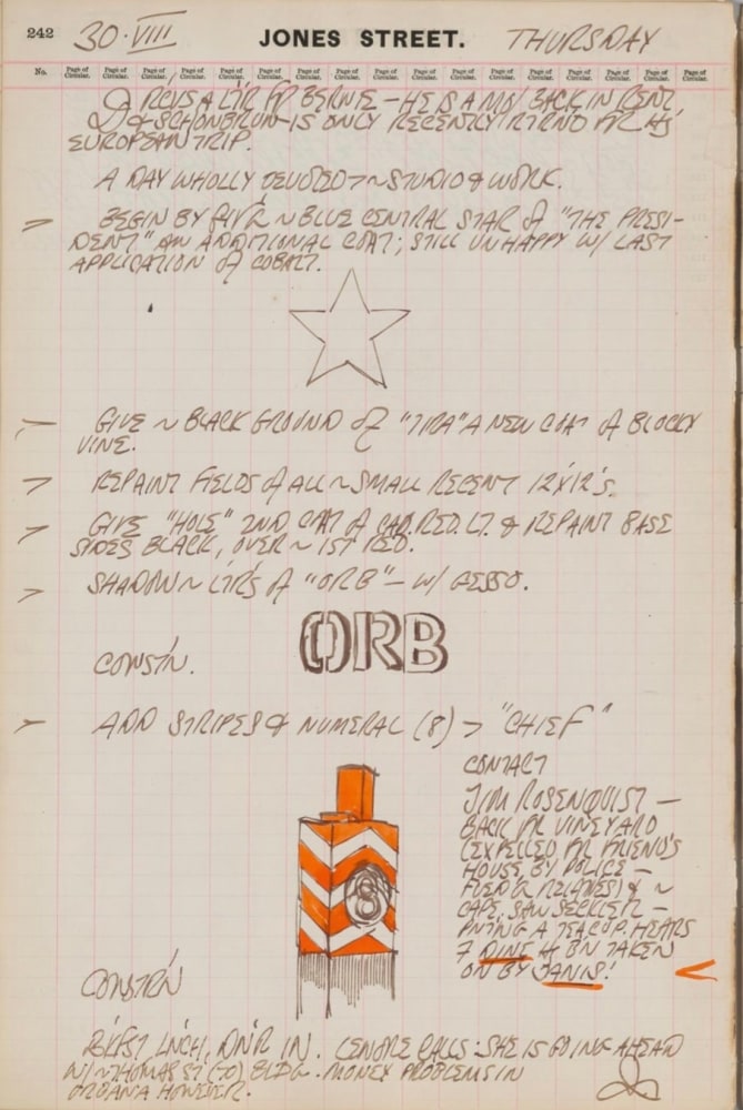 Journal page for January 30, 1962 with a color sketch of the top part of the sculpture Chief