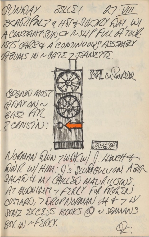 Journal page for August 27, 1961, with a color sketch of the sculpture Mate