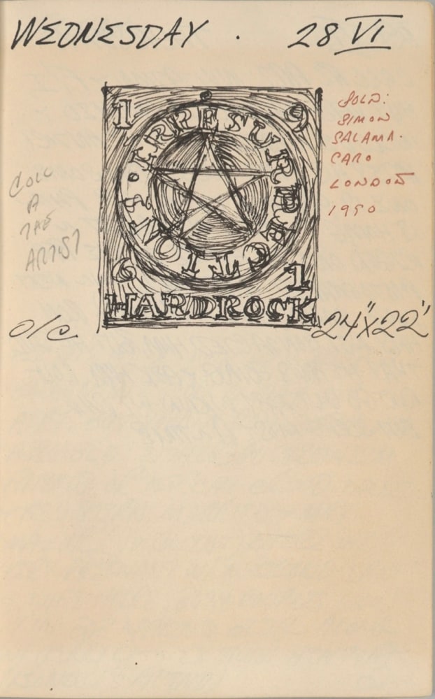 Journal page for June 28, 1961, with a sketch of the painting Hardrock