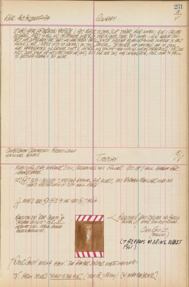 Journal page for May 3, 1959, and May 3, 1960 with a color sketch of an early version of the wall construction Marine Works