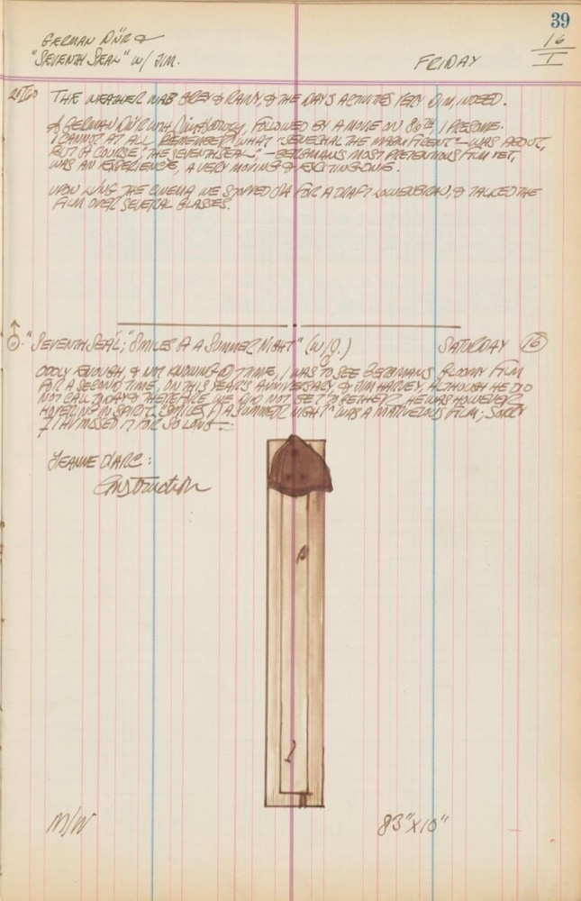 Journal page for January 16, 1959, and January 16, 1960, with a sketch of the sculpture Jeanne d'Arc